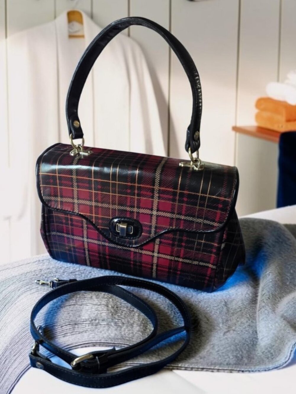 EUC PATRICIA NASH Tartan Plaid Calvi Satchel Signature Holiday Collection